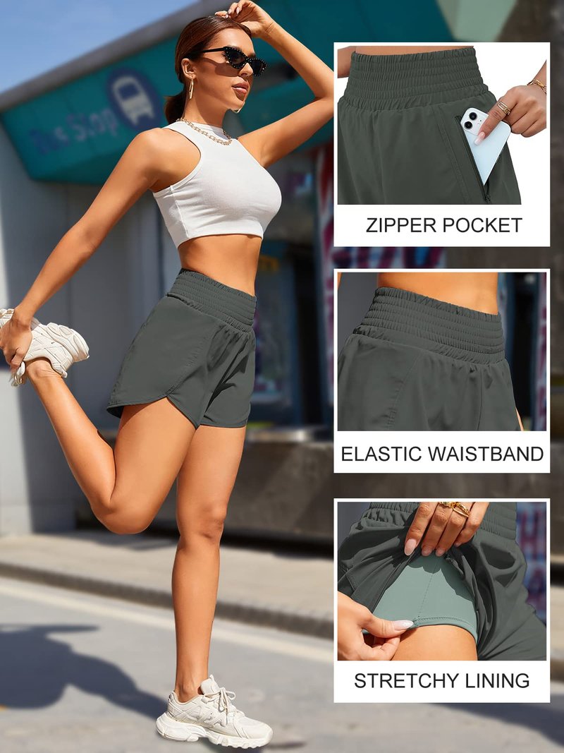 BMJL Women's Athletic Shorts High Waisted Running Short Pocket 2.5" Sporty Shorts Gym Elastic Workout Shorts(M,SummerGreen)