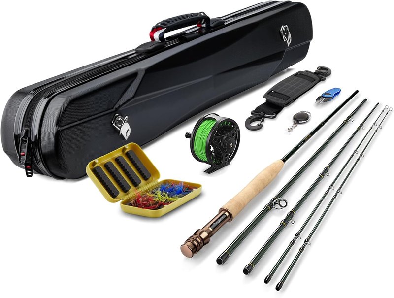 Gonex Fly Fishing Rod and Reel Combo - 4-Piece Carbon Fiber Kit with 12 Flies, Line & Travel Case | Lightweight & Portable