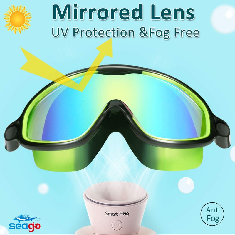 Seago Swim Goggles 2 Pack Anti-Fog Anti-UV Wide View Swimming Goggles for Kids 3-14