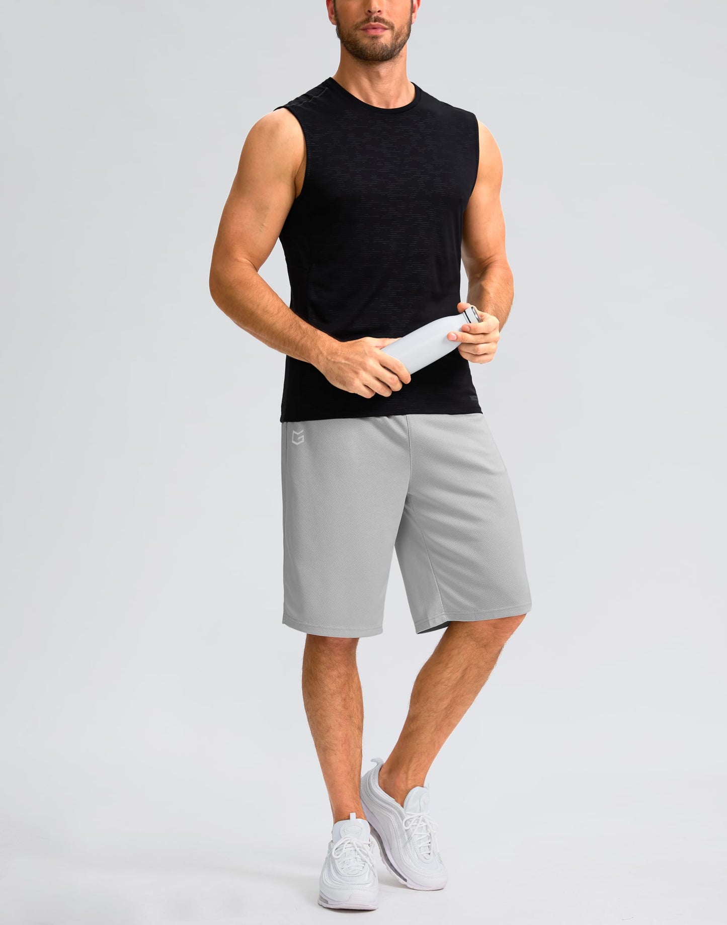 G Gradual Men's Athletic Shorts with Pockets 9" / 11" Long Basketball Shorts Lightweight Quick Dry Gym Workout Shorts for Men(Light Gray,M)