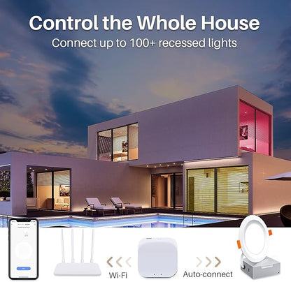 Smart LED Recessed Lighting 6 Inch, IC Rated & ETL Certified Recessed Ceiling Light, RGB & Cool & Warm White Dimmable Color Changing Downlight Work with Alexa/Google, Sync to Music, 1200Lumen,6 Pack