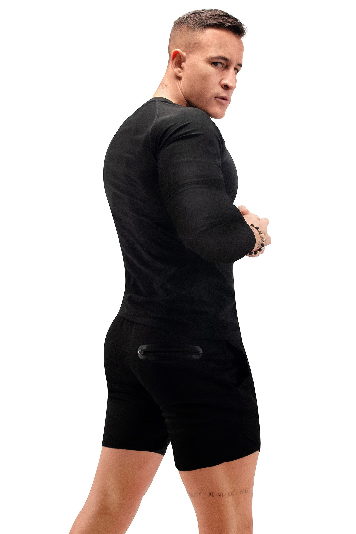 FUXERT Sauna Shirt for Men Long Sleeve Sauna Suit Heat Trapping Workout Shirts Sweat Enhance Vest for Workout Sports(BK L)