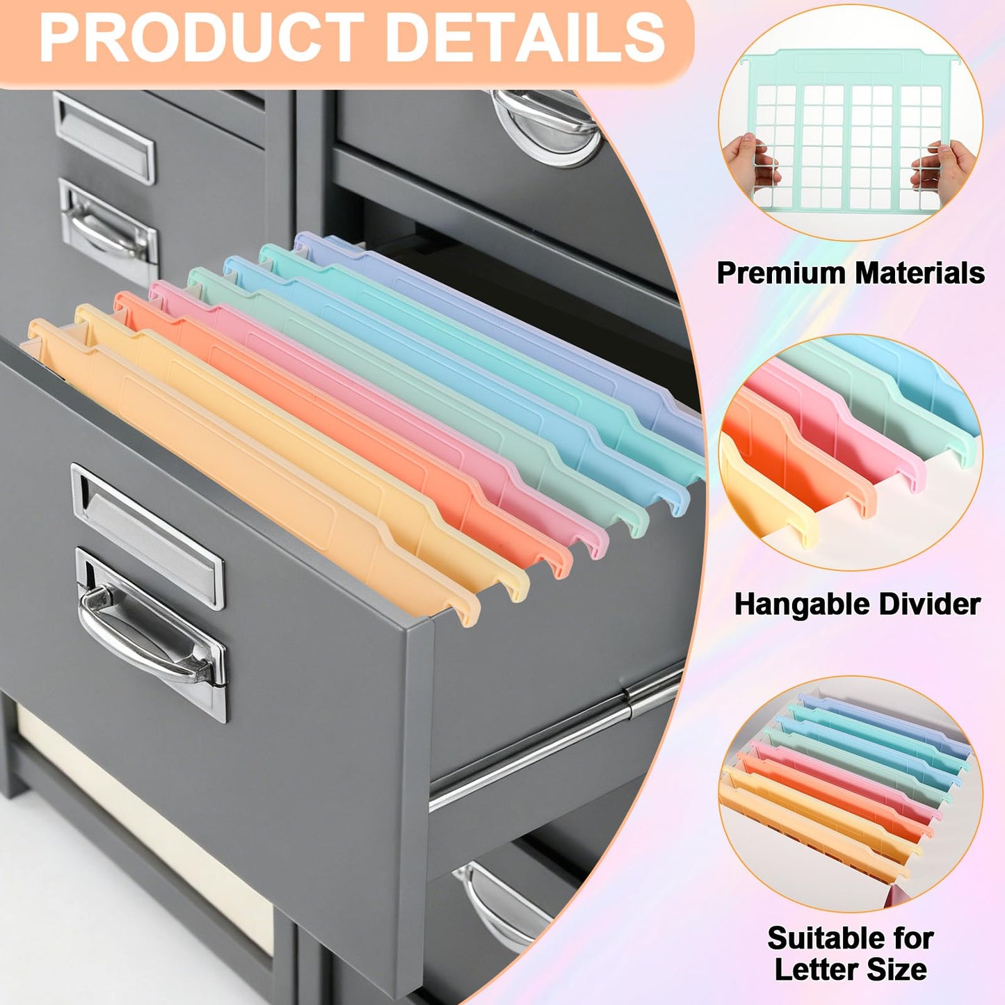 party greeting 8 Pack File and Folder Dividers 9x11.4 Inches Plastic Hanging Filing Cabinet Dividers Organizers Insertable File Separators Supplies for Office Drawer Organization (Pastel)