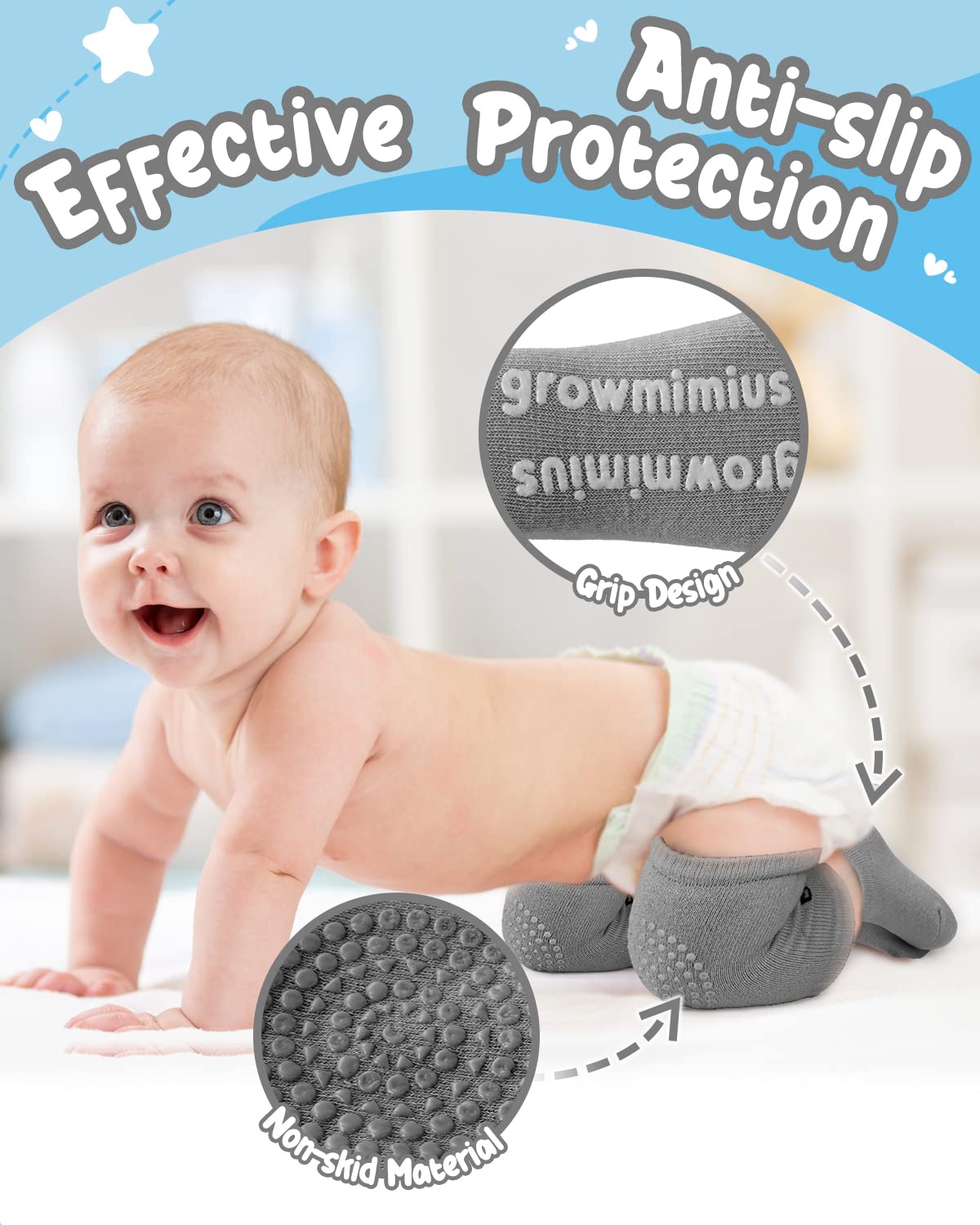 BOSONER Baby Crawling Anti-Slip Knee and Anti Slip Baby Boys Girls Socks Best Infant Gift, Unisex Baby Toddlers Kneepads