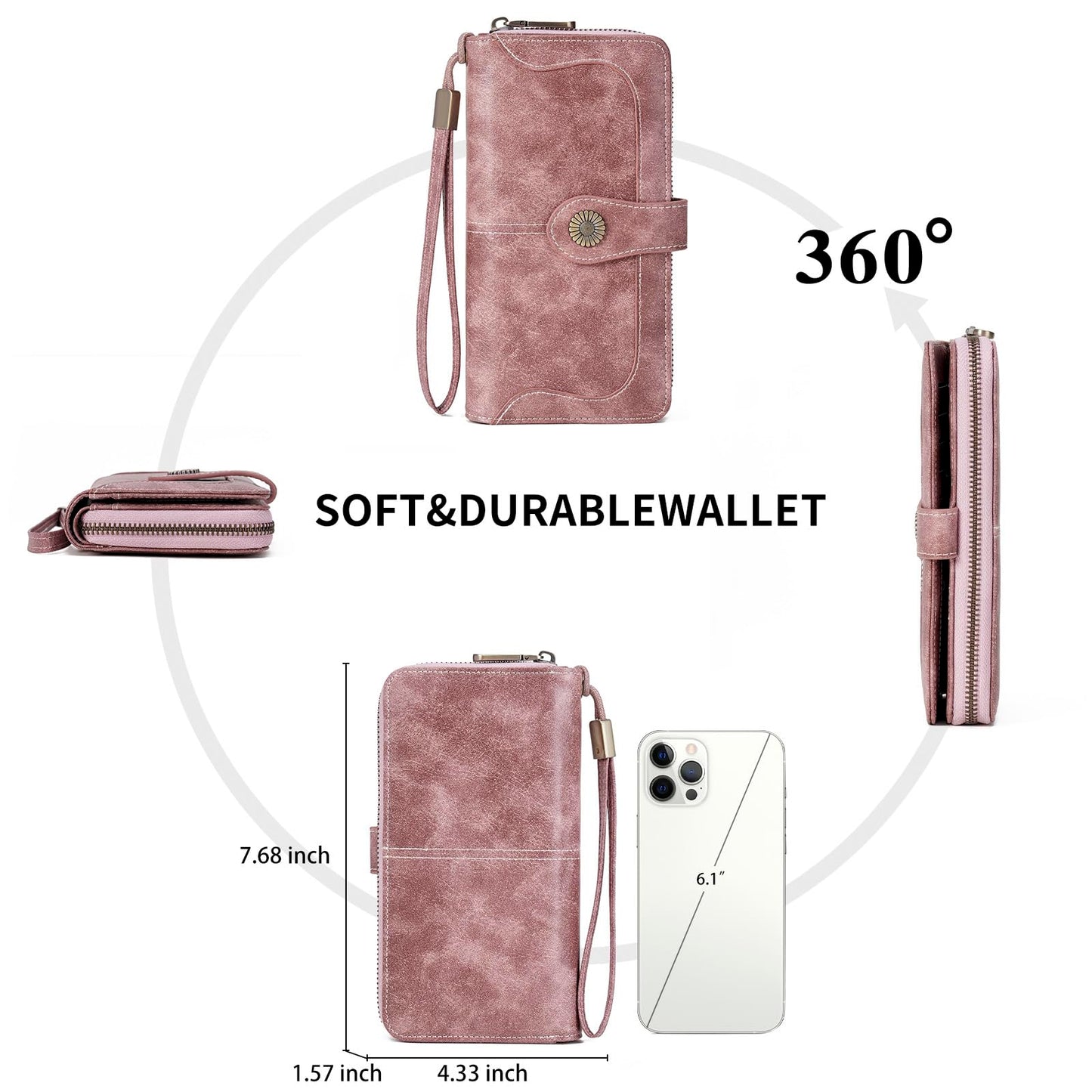 FALAN MULE Womens Wallet RFID Blocking Large Capacity Bifold Leather Credit Card Holder with Zipper Pocket Purse