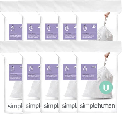 simplehuman Code U 200 Count, Dispenser Pack Custom Fit Liners, Drawstring