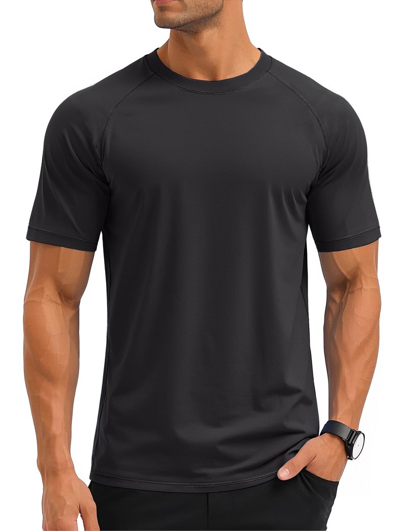 MAGCOMSEN Men's Swim Shirts Short Sleeve Rash Guard UPF 50+ Sun Protection Quick Dry Water Shirt Black L