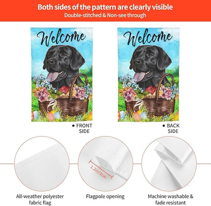 Labrador Dog Lab Happy Easter Black Flower Egg Garden Flag Welcome Party Outdoor Outside Decorations Picks Home House Garden Yard Decor 12x18 Inch