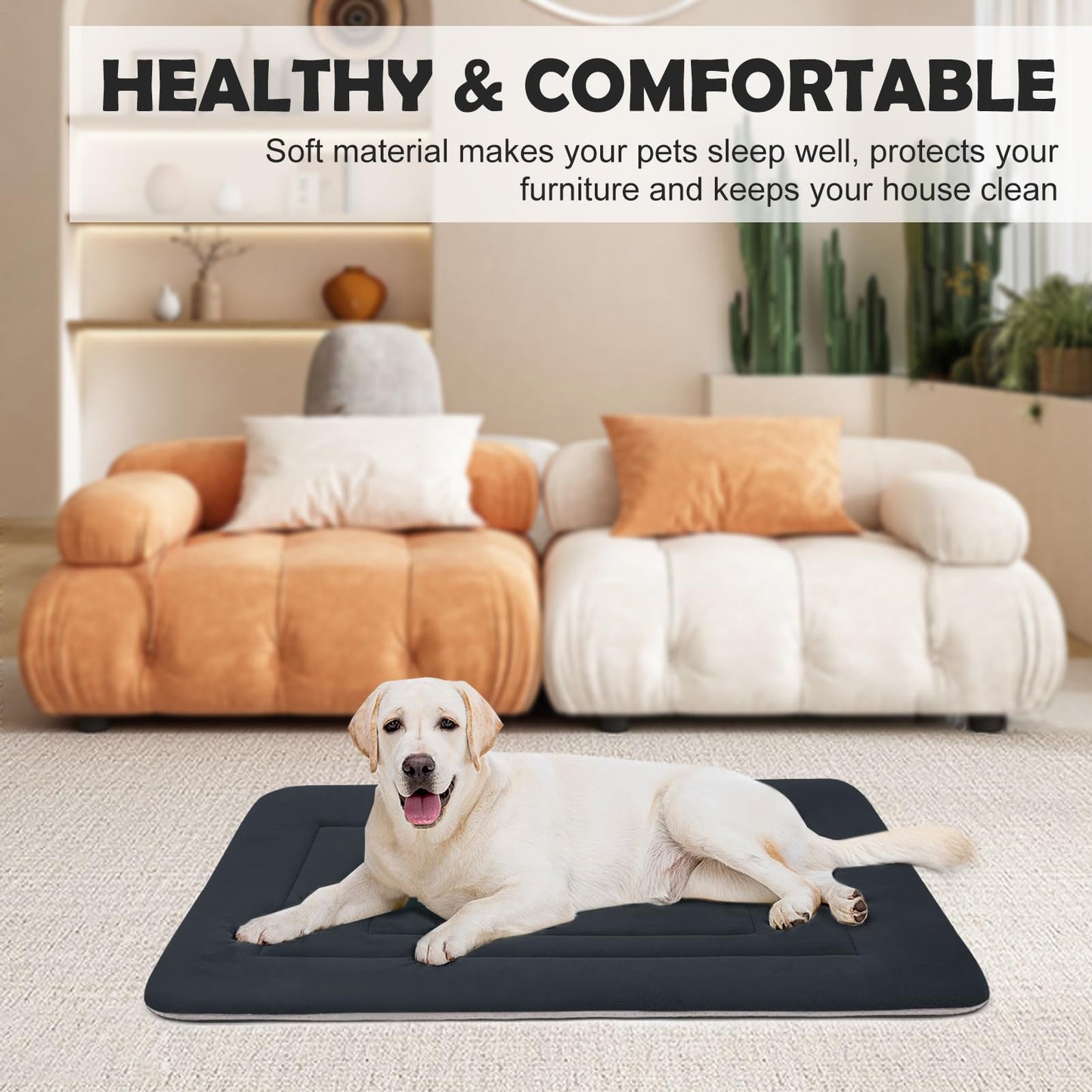 JoicyCo Dog Bed Soft Dog Crate Bed Pad Mat, 42 in Non Slip Bottom Washable Beds for Large Dogs, Pet Bed Mattress Kennel Pad, Dark Blue Gray