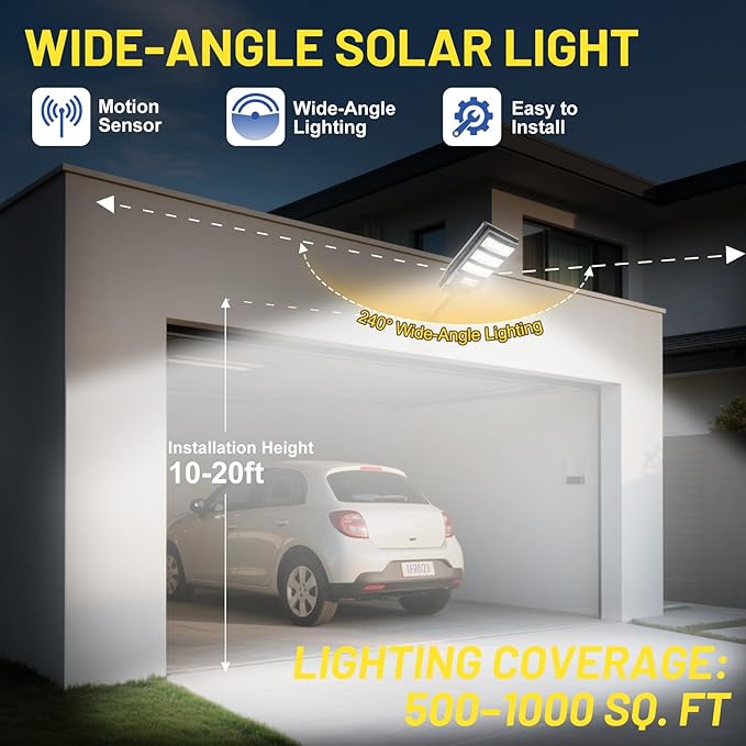 Solar Lights Outdoor Waterproof 2 Pack, Flood Lights Motion Sensor Solar Powered, Dusk to Dawn Outdoor Lighting Remote Control, Street Security Wall Lamp Exterior for Yard Patio Garden Outside