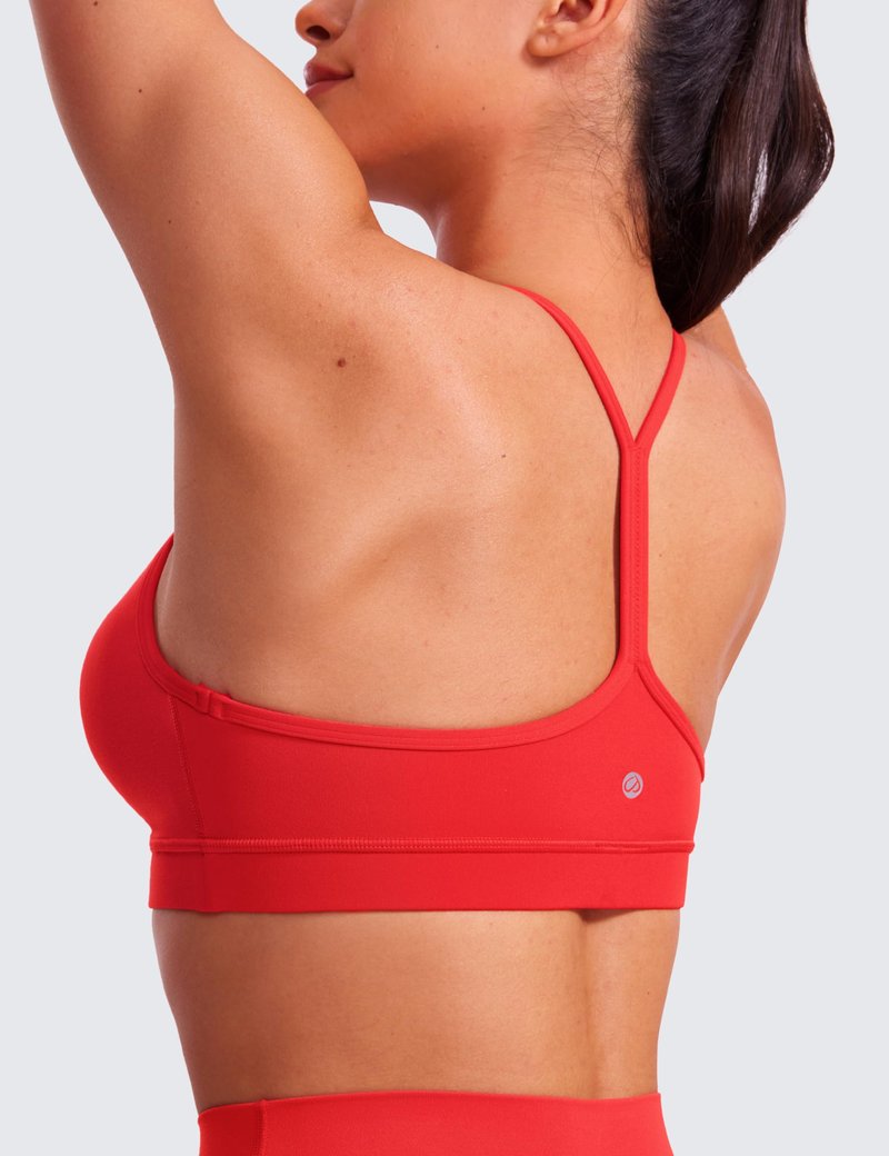 CRZ YOGA Butterluxe Womens Y Back Sports Bra - Padded Racerback Low Impact Spaghetti Thin Strap Workout Yoga Top Deep Red Large