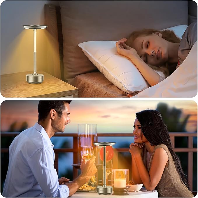 Cordless Rechargeable Table Lamps, Portable Led Ecolume Dining Table Light with Touch Control & 3 Color Dimmable, 5200mAh Battery Powered Vueeze Table Lamp for Outdoor Patio Dinner Restaurant (Silver)