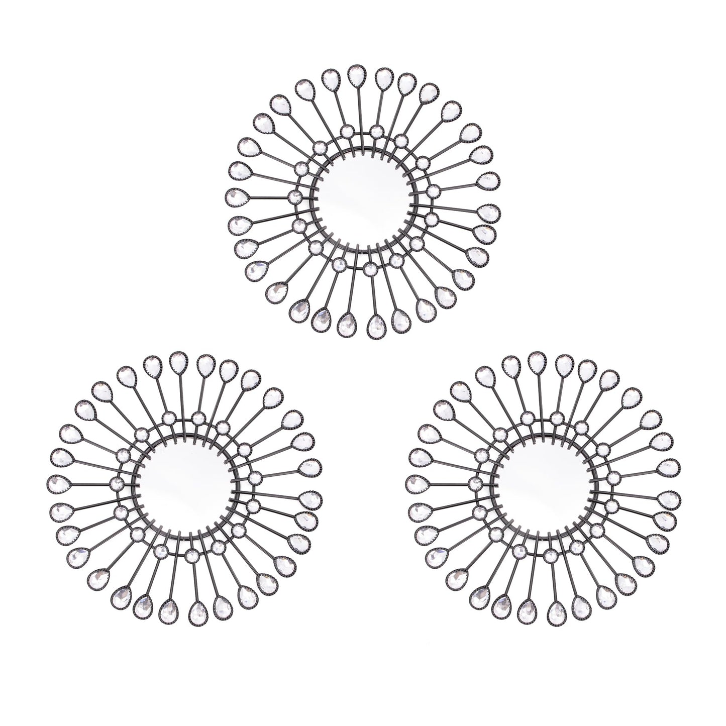 Black Mirrors 3 Piece,Sunburst Mirror Hanging Wall Decor,9inch indoor Adorn
