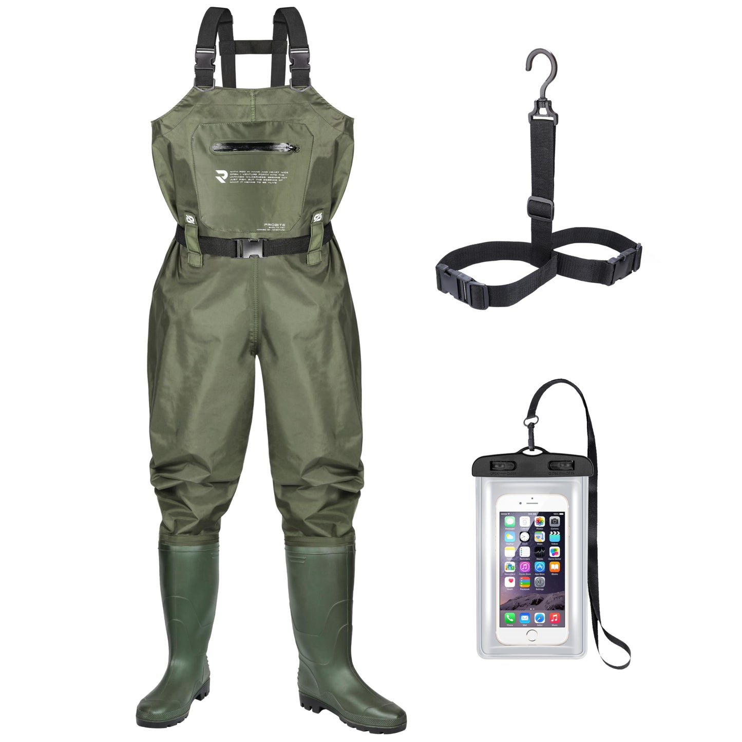 PROBITE Fishing Chest Waders for Men Women with Boots Waterproof 2-ply Nylon PVC Lightweight Waders for Hunting(M9/W11,Green)