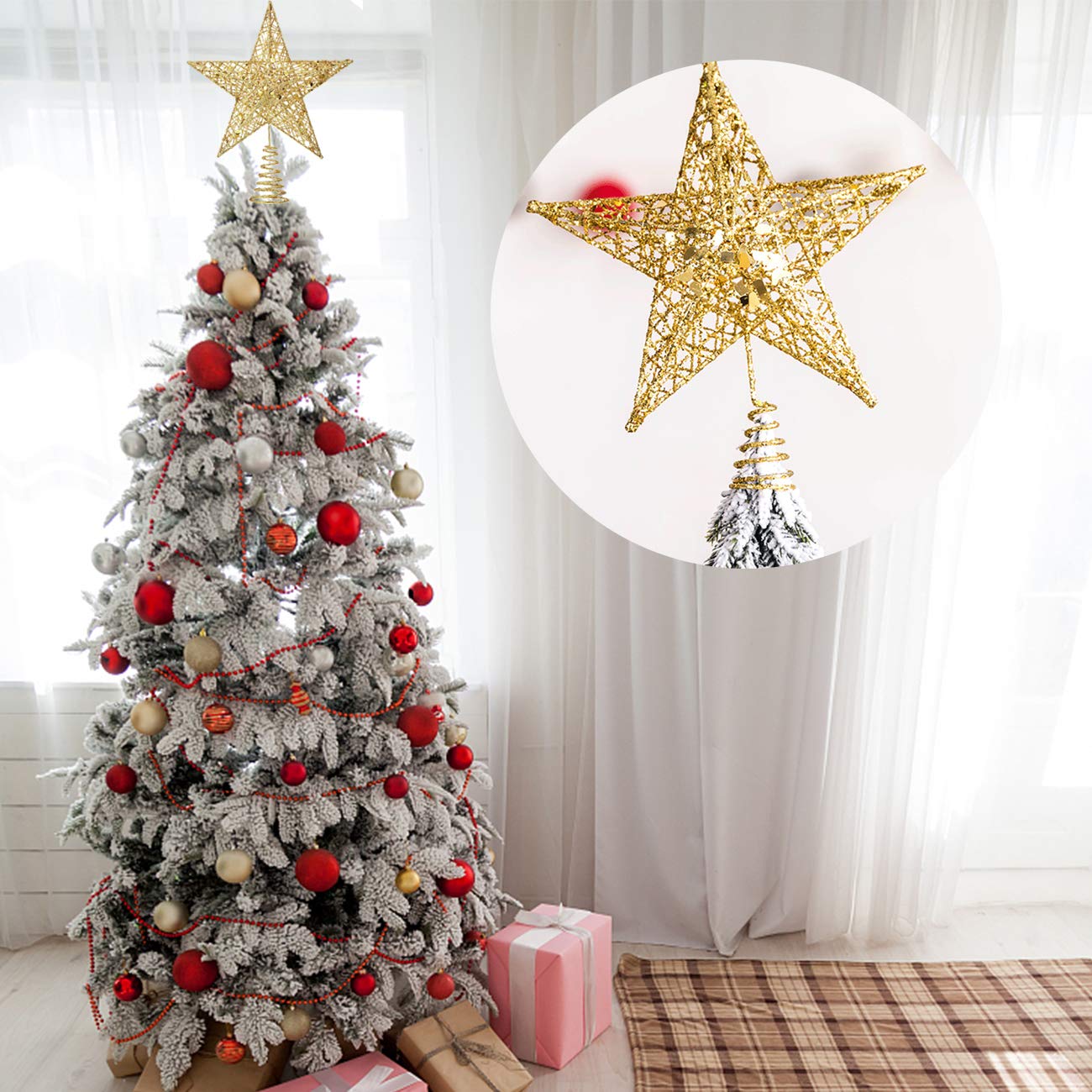 Acronde 10” Christmas Tree Topper Star Christmas Tree Decoration Indoor Party Home Decoration (Gold)