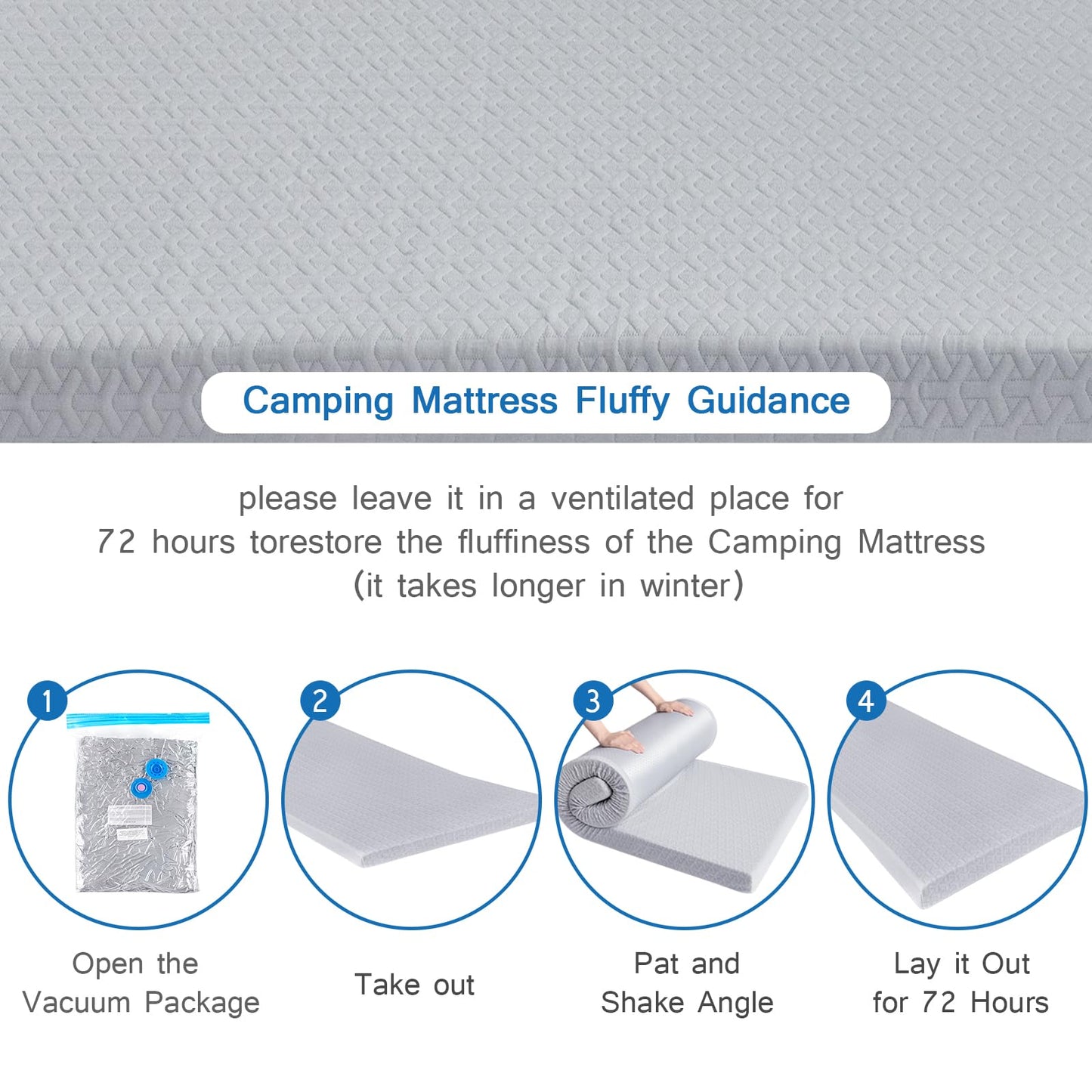 Memory Foam Camping Mattress Pad 3 Inch Thick, Soft Sleeping Pad with Waterproof Cover, Roll Up Cot Mattress Pad Topper for Travel Truck Bed Tent, Pad Only