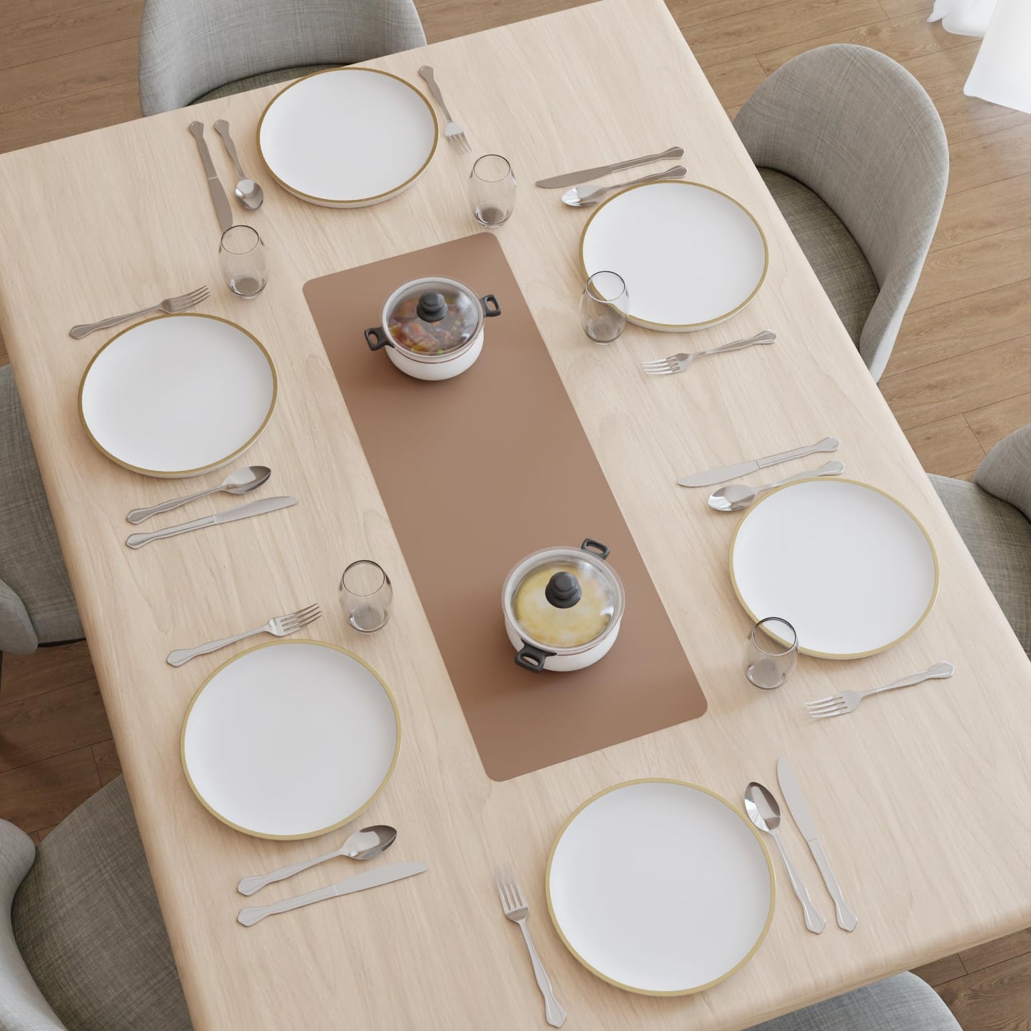 Encasa XO Dual Sided Leather Taupe Table Runner with Suede Top | Heat & Water Resistant, Non-Slip, Wipeable & Durable Dining & Kitchen Table Decor | 12"x33"