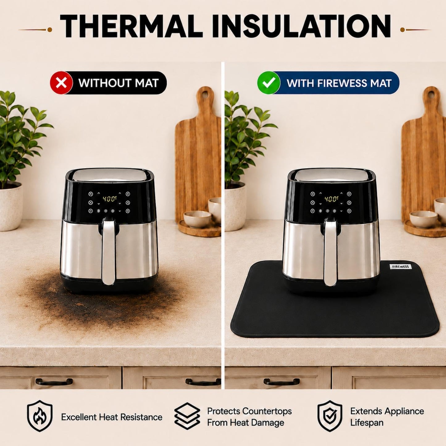 2pack Heat Resistant Mat for Air Fryer, 15x18in Heat Resistant Mat for Countertop, Silicone Kitchen Countertop Hot Pads for Air Fryer, Deep Fryer, Oven