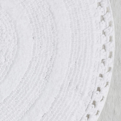 Laura Ashley Camilla 100% Cotton Oval Bath Mat with Crochet Border, Soft & Absorbent, Bright White 21" x 34" Bathroom Rug