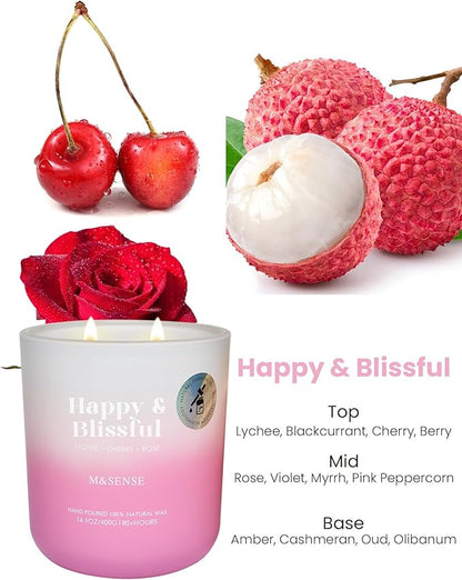 M&SENSE Lychee Cherry Rose Scented Candle for Home, 14.1oz 80-Hour Long-Lasting Non Toxic All Natural Soy Wax Flower Scent Aromatherapy Candle for Family & Housewarming Gifts