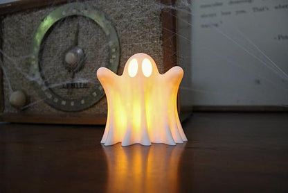 Light Up Ghost Decoration – LED Tea Light Halloween Decor – Cute Spooky Accent for Home, Mantel, Party & Table Centerpiece – Eco-Friendly PLA