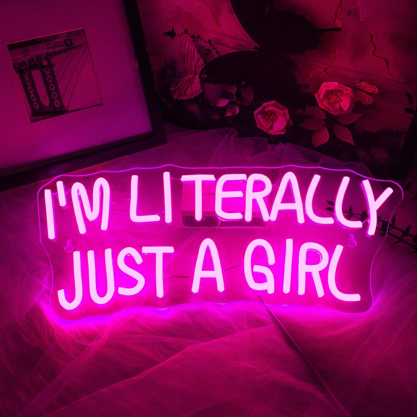 Lucunstar I'M Literally Just A Girl Neon Sign,Pink Led Sign,Led Neon Light for Wall Decor,Light Up Sign for Bedroom,Dimmable Switch USB Connectivity Neon Signs for Girlsroom Decor,Party Light