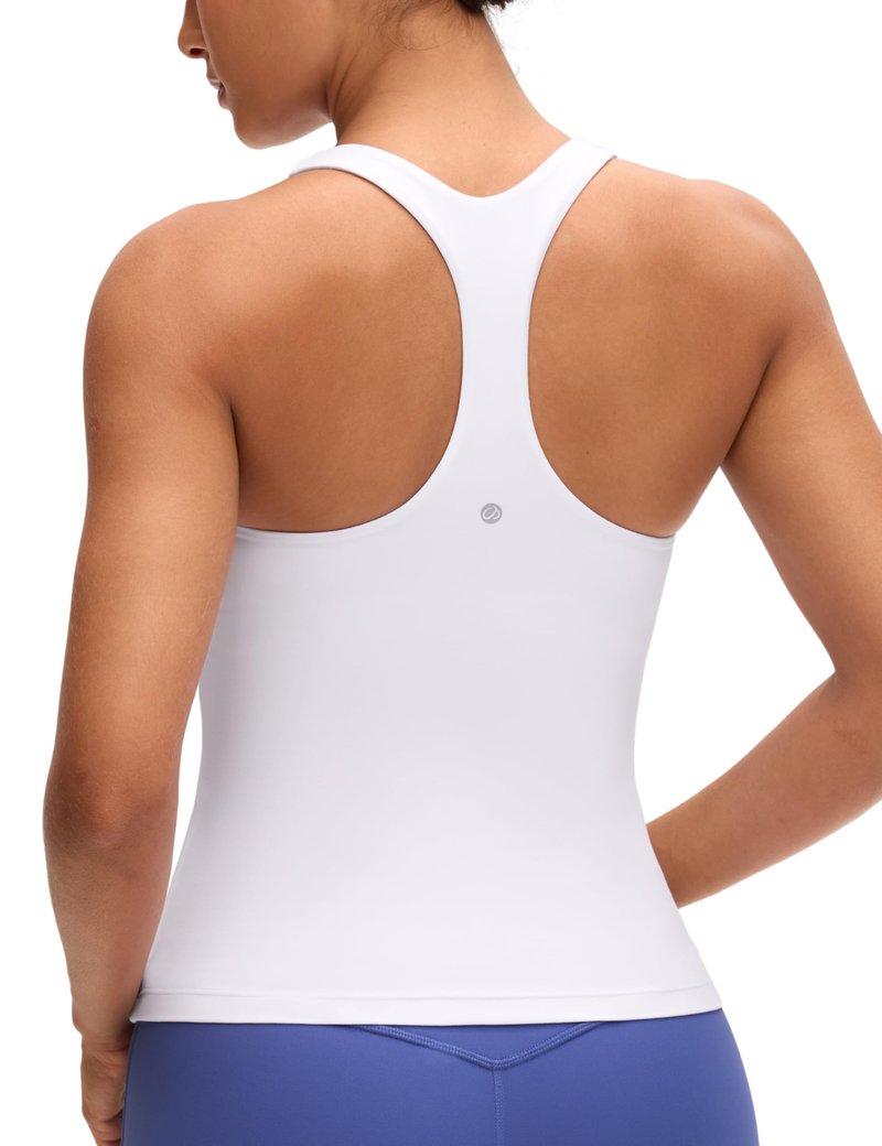 CRZ YOGA Butterluxe Workout Racerback Tank Tops for Women - Padded Athletic Spandex Yoga Shirts with Built in Bra White X-Large