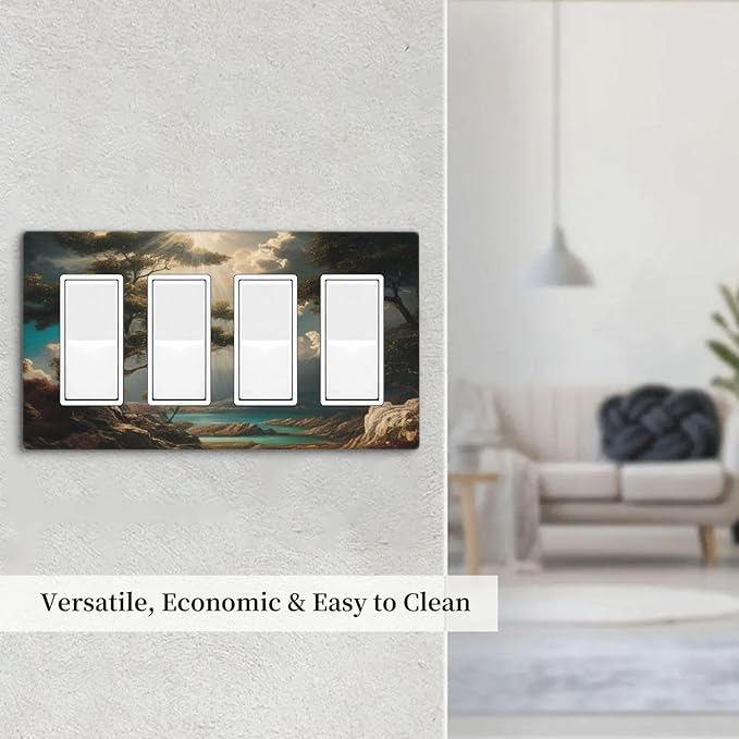 Decorative Art Light Switch Covers Sunburst Over the Wilderness 4 Gang Rocker Decora Outlet Covers Electrical Faceplate GFCI Wall Plate for Home Decor
