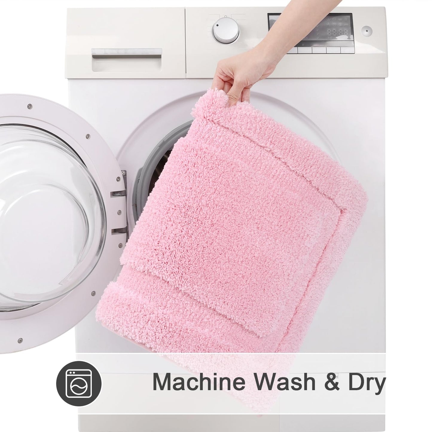 SHACOS Pink Bathroom Rugs 2 Piece Set 20x32 + 16x24 inch, Non Slip Bath Mat Microfiber Bathroom Rug, Soft Fluffy Water Absorbent Washable Bath Rugs