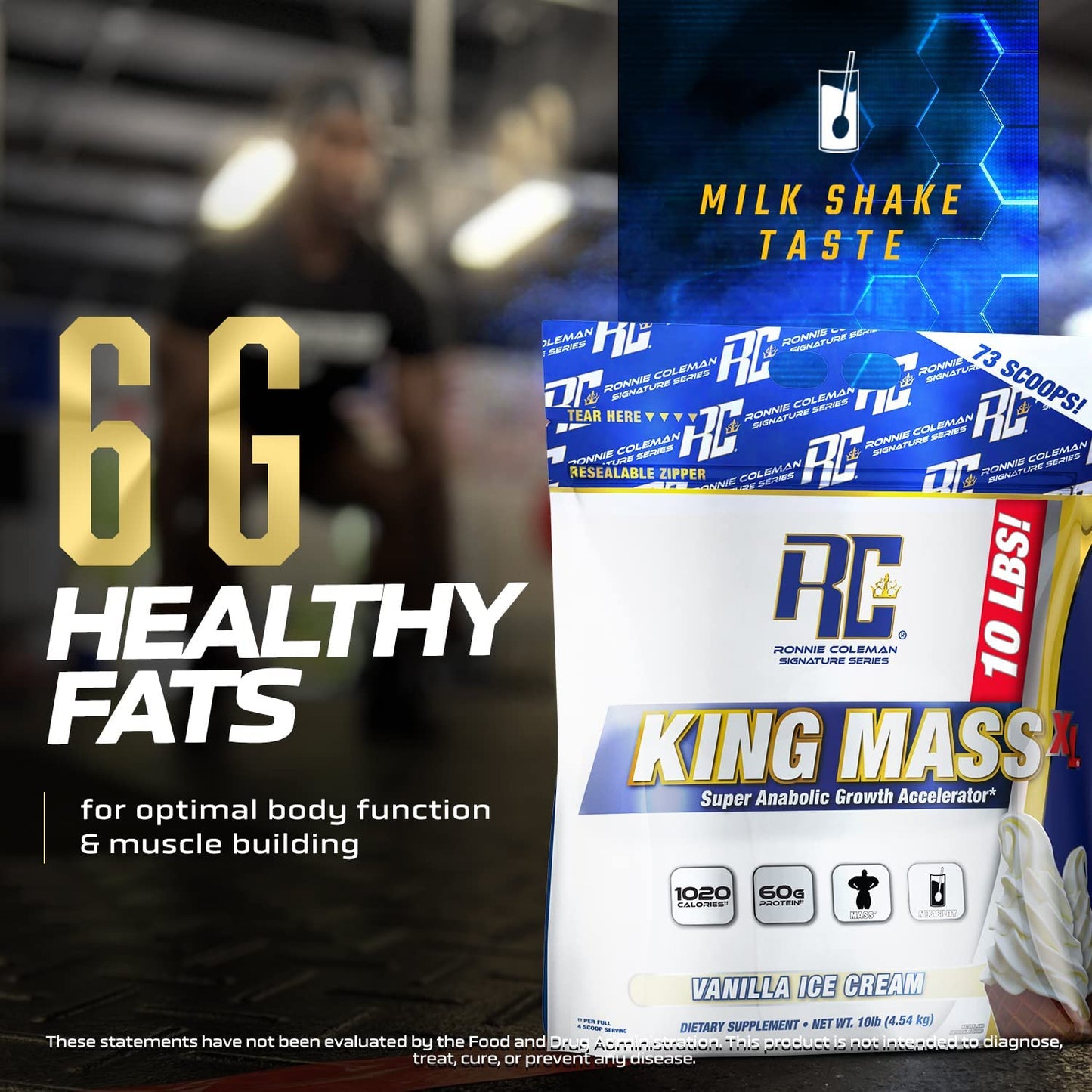 Ronnie Coleman Signature Series King Mass XL Mass Gainer Protein Powder – Dark Chocolate Weight Gainer with 60g Protein, 180g Carbohydrates, 1,000+ Calories, Creatine & Glutamine – 10 Pound
