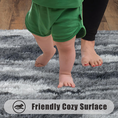 Ailyei Soft Runner Rugs for Bedroom Hallways, 2x6 Abstract Grey Fluffy Shag Throw Area Rug Non Slip for Bedside Dorm, Long Shaggy Furry Carpet for Nursery Living Room