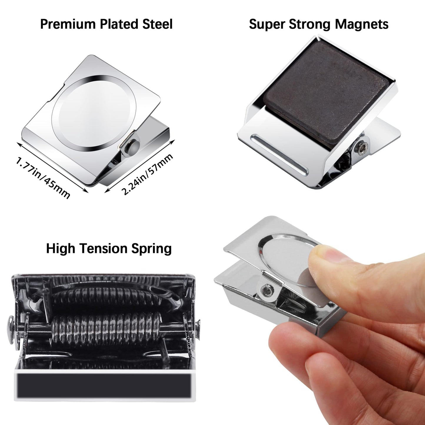 Magnetic Clips 1.77 inch, 12 Pack Heavy Duty Magnetic Clips for Whiteboard Refrigerator Classroom, Large Magnet Metal Clips for Hanging