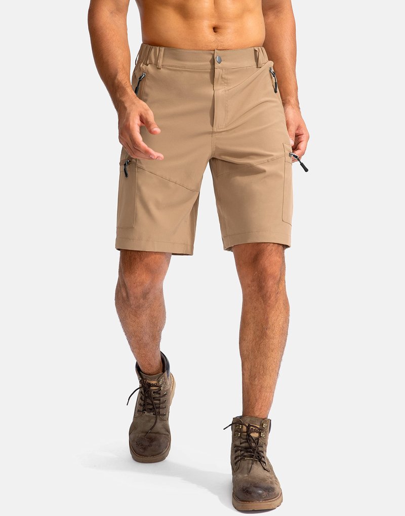 Pudolla Men's Hiking Cargo Shorts 9" Lightweight Outdoor Work Shorts for Men Travel Golf Camping Casual with 5 Zipper Pockets(Dark Khaki 3X-Large)