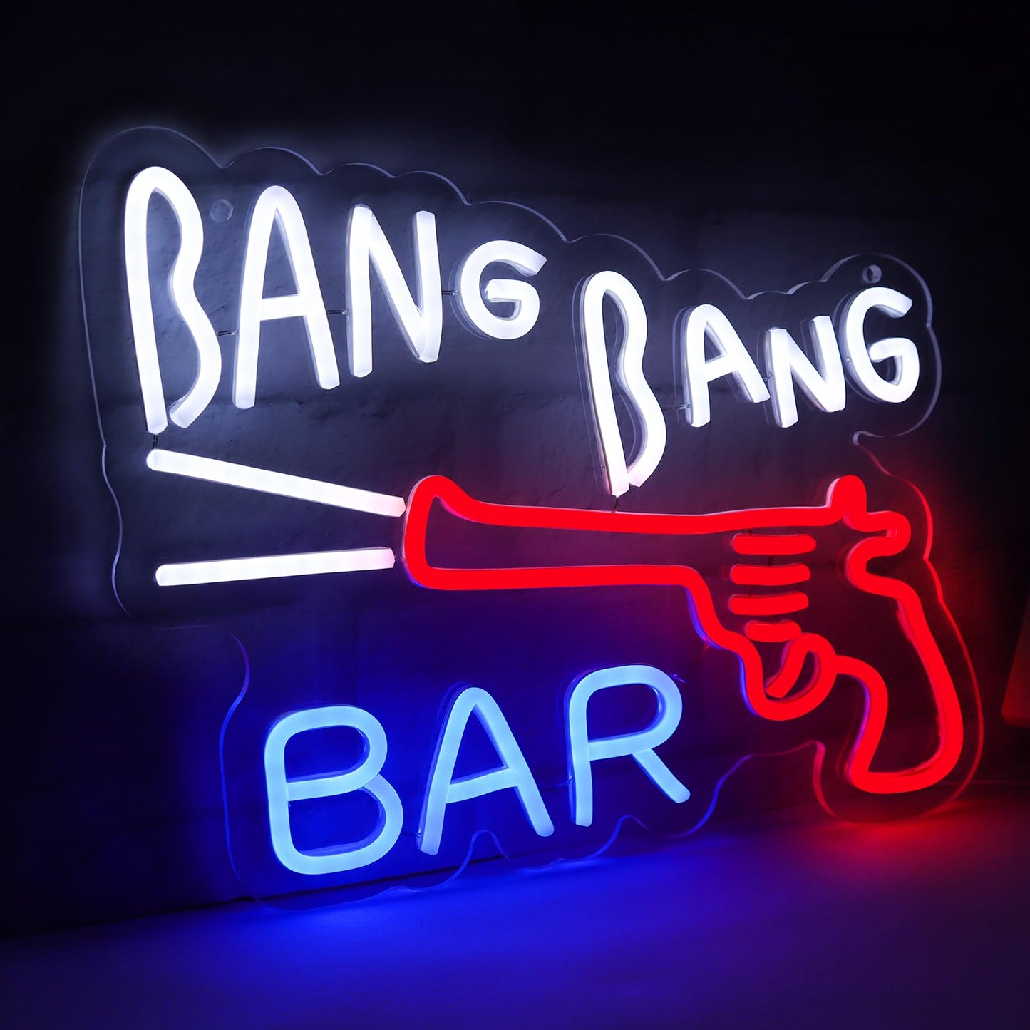 JFLLamp BANG BANG BAR Neon Signs for Wall Decor The Roadhouse Neon Lights for Bedroom Led Business Signs Suitable for Man Cave Bar Pub Restaurant Christmas Gift Art 5V Power Adapter 12.2 * 15.4 Inch(Blue+red+white)