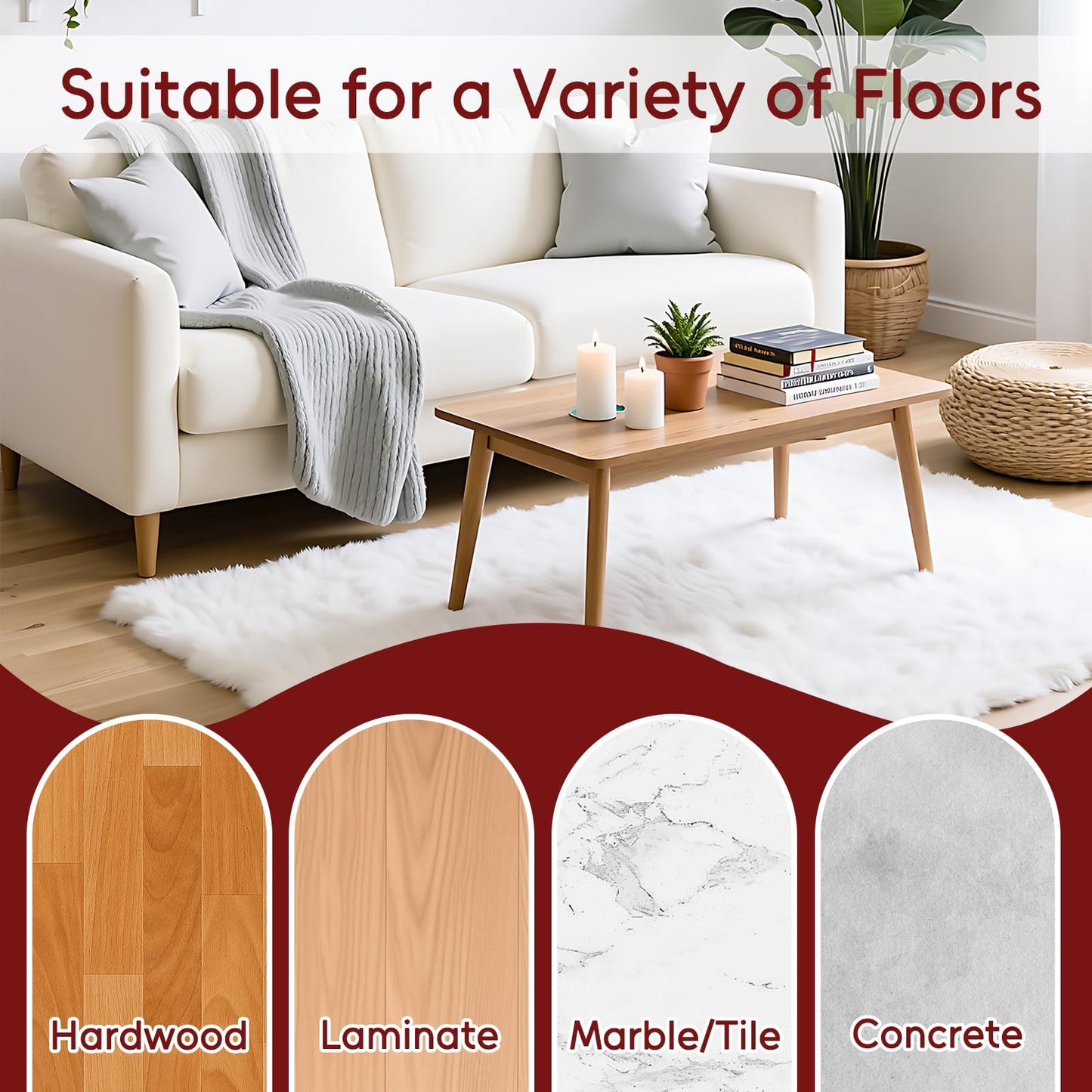 Felt and Rubber Backing Rug Pad, 6"x9" Non-Slip Rug Pads, 1/8” Thick, Under Area Carpet Protective Pads, Cushioned Gripper Pads for All Floors and Finishes, Keeps Rugs in Place, Soft and Secure