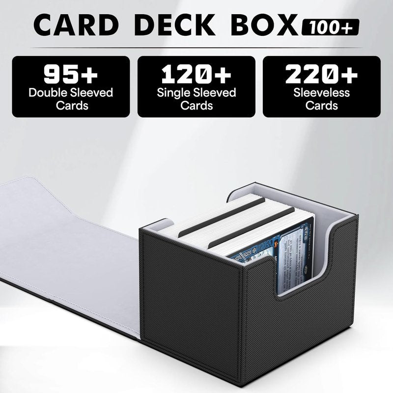 ZLCA Trading Card Deck Box - Leather Magnetic Storage for 120+ MTG Cards | Fits Magic the Gathering (Black)