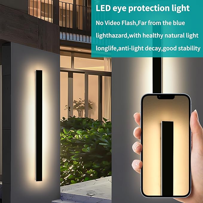Mikeru 2 Pack 71inch Modern Outdoor Wall Sconce, 3000K/4500K/6000K 3 Color Temperature LED Exterior Light Fixtures, Modern Long Porch Lights Wall Sconce for Garage, Doorway, Porch, Patio