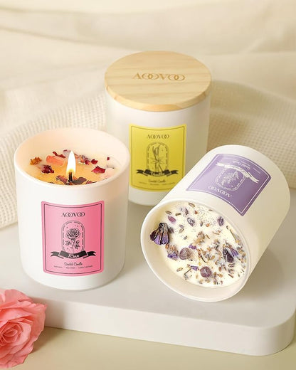 AOOVOO Rose/Vanilla/Eucalyptus/Lavender Scented Candles for Women - Aromatherapy Candle with Crystals Inside, 40oz Soy Candles for Home Scented, Birthday Gifts Christmas Candle for Women Mom