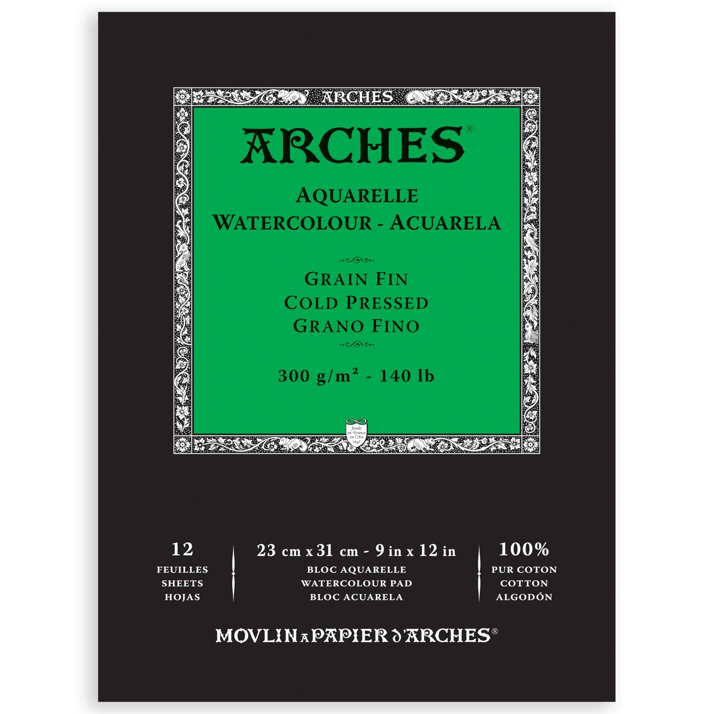 Arches Watercolor Pad, Cold Press, 9x12 inches, 12 Sheets - Professional Art Paper for Watercolor Gouache Ink Acrylic