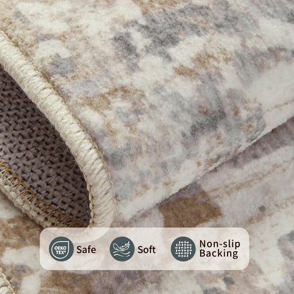 Rugxara 6x9 Washable Area Rug for Living Room, Modern Abstract Large Boho Rugs for Office, Dining Room, Kids Room, Farmhouse, Durable Low Pile Non Slip Carpet for High Traffic Areas, Beige Grey