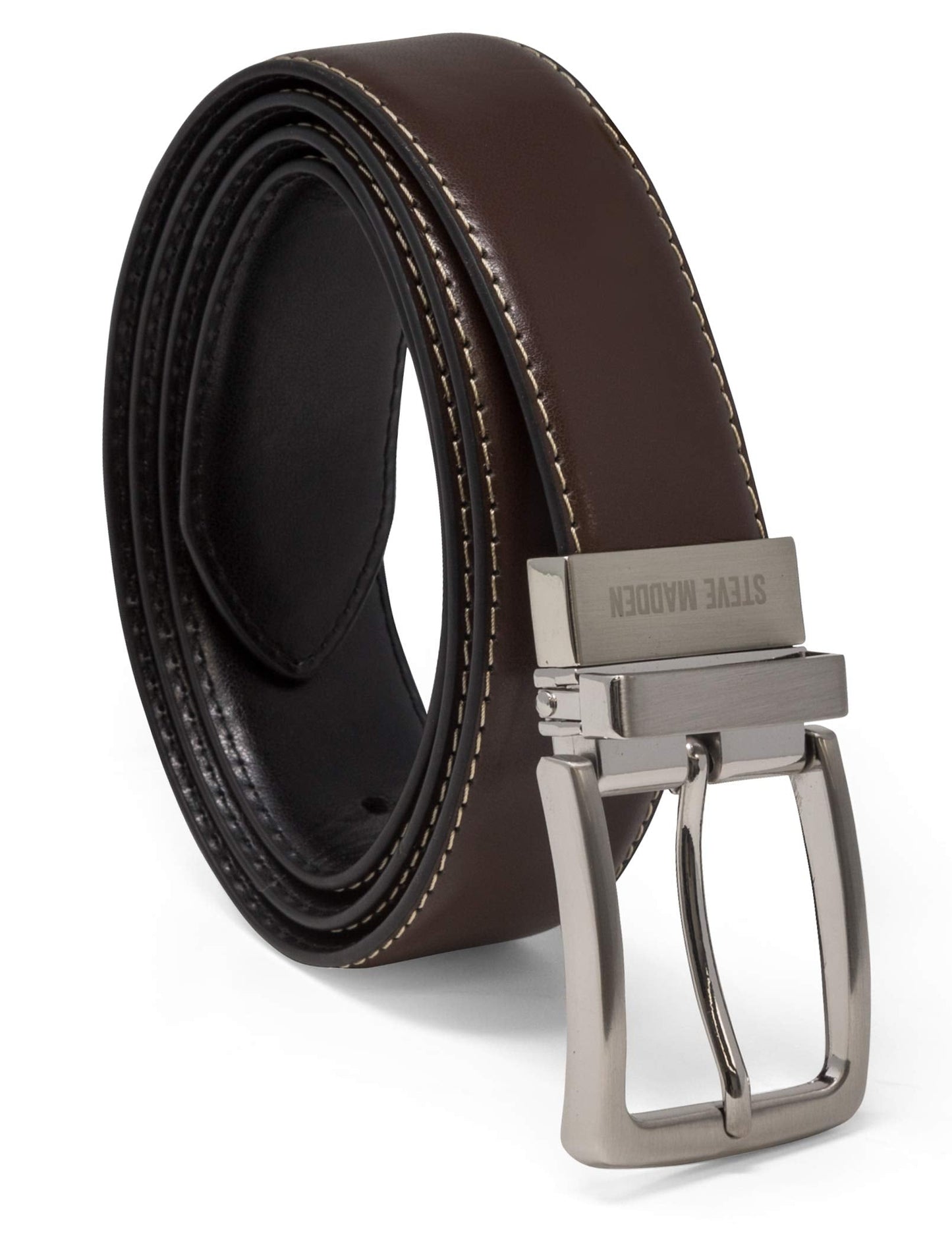 Steve Madden Reversible Men's Dress Casual Every Day Leather Belt, Brown/Black, 44