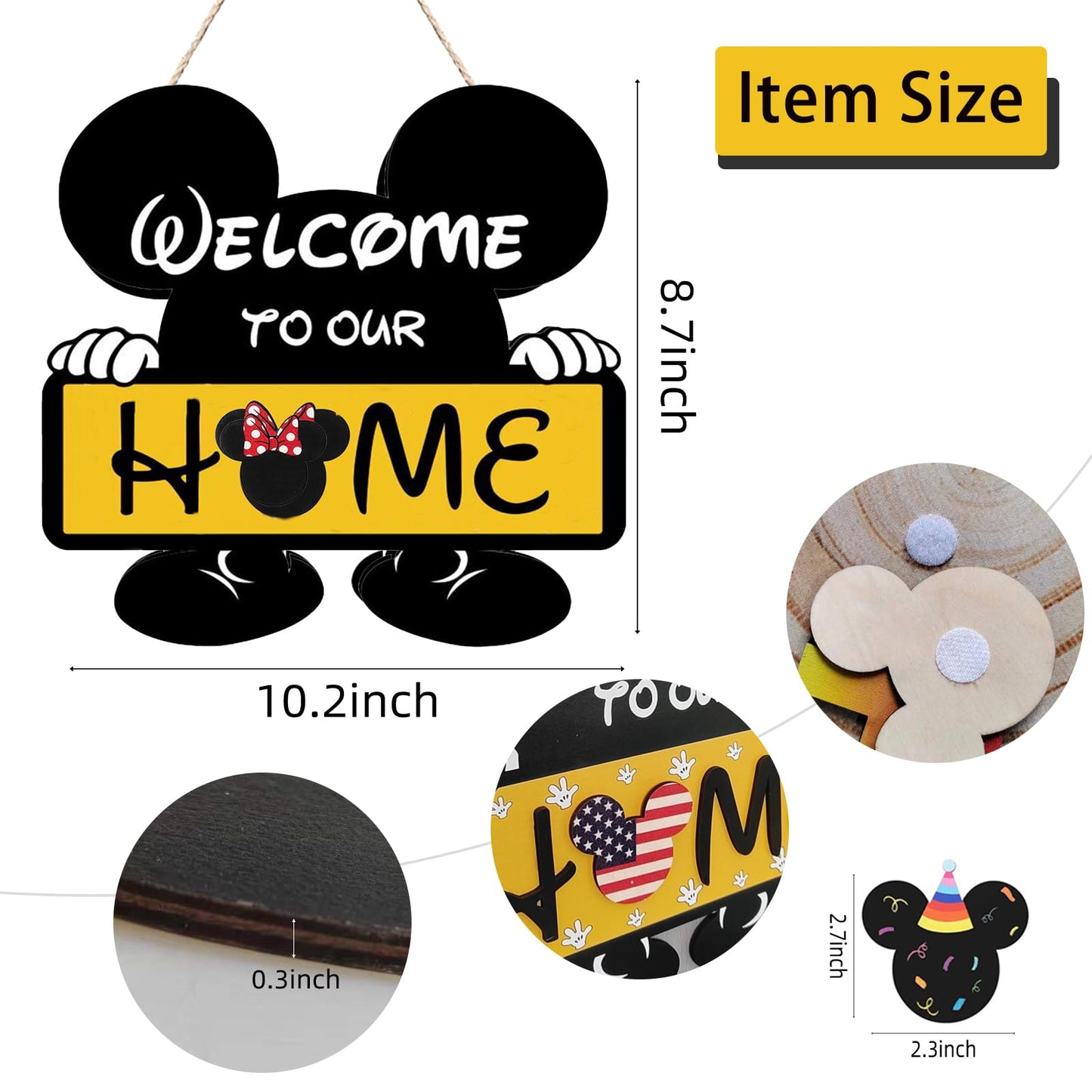 FUEMEILY Cute Mouse Seasonal Interchangeable Welcome Door Sign, Welcome to Our Home Sign with 20pcs Interchangeable Holiday Pieces for Farmhouse/Wall/Porch Decor and Housewarming Gift (Yellow)