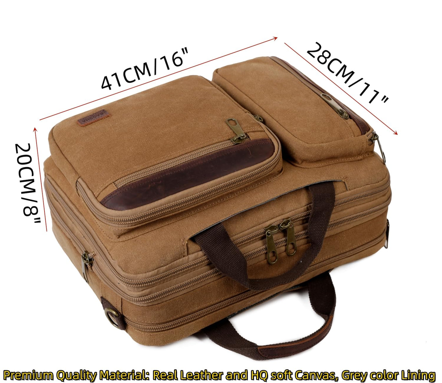 Baosha Real Leather Canvas Laptop Backpack Briefcase Hybrid 15.6 Inch Laptop Travel Backpack College Backpack for Men BC-04 (Brown)