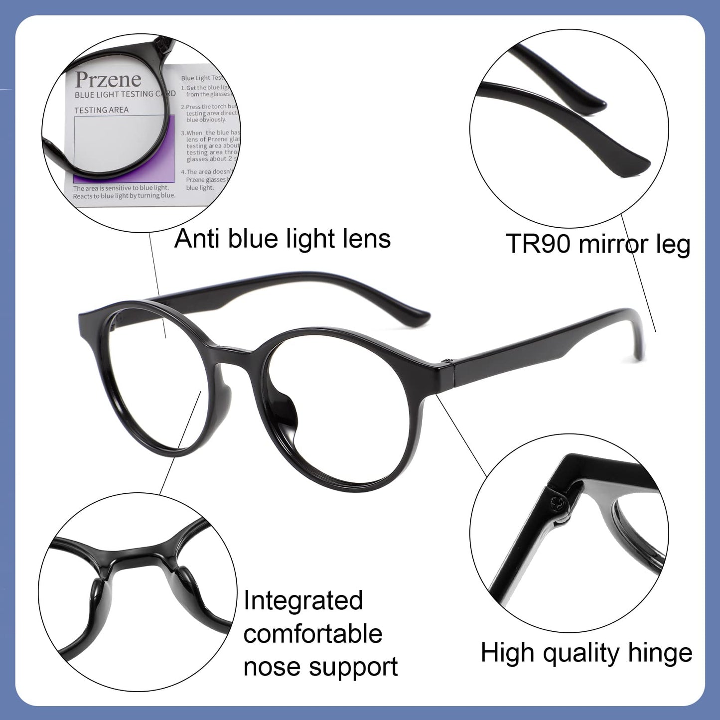 Przene 4 Pack Blue Light Blocking Glasses for Women Men,Retro Round Computer Gaming Glasses Anti Eye Strain/UV/Glare (Standard, Mixed Color-C3)