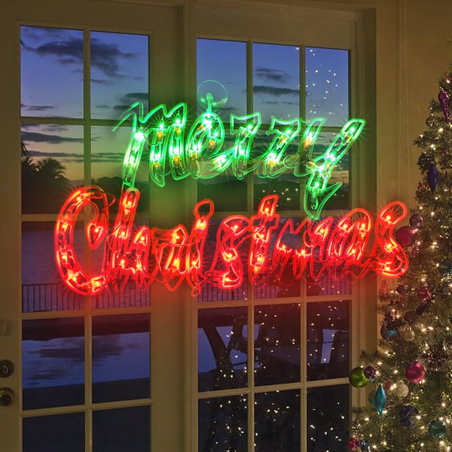 XMASLAND 18 Inch Merry Christmas Window Silhouette Lights Decorations, 50L Christmas Sculpture, 1-PACK