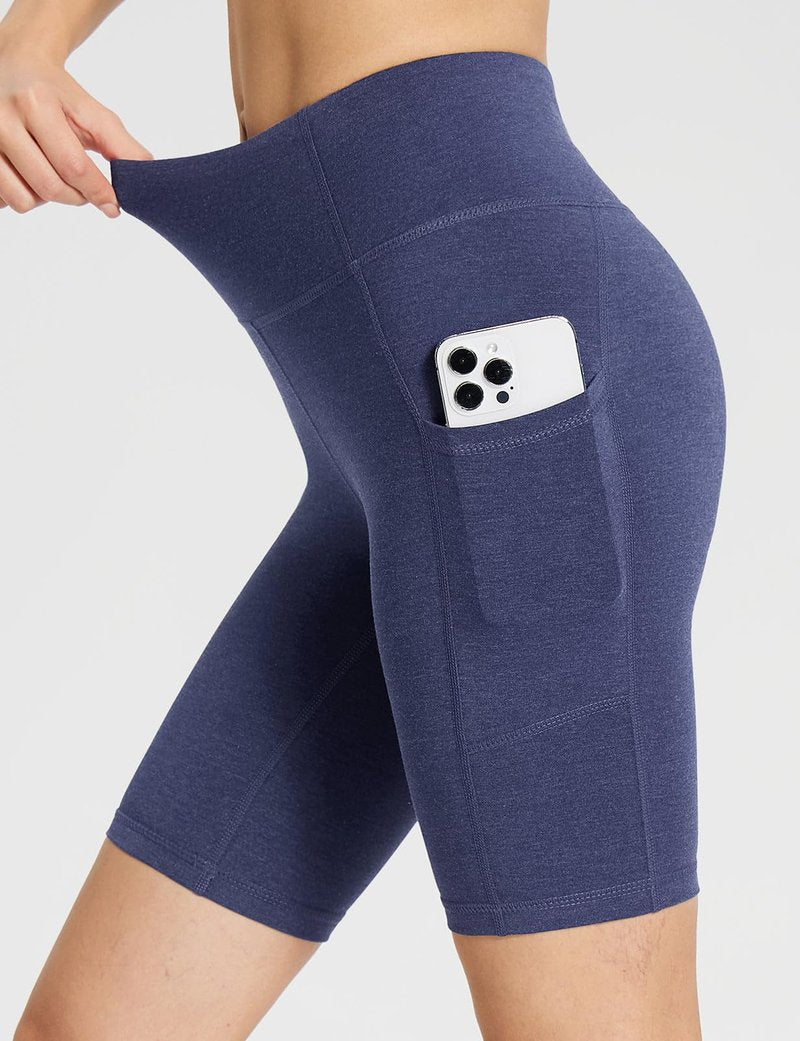 baleaf Biker Shorts Women Yoga Gym Workout Spandex Running Volleyball Tummy Control Compression with Pockets 8" Heather Blue M