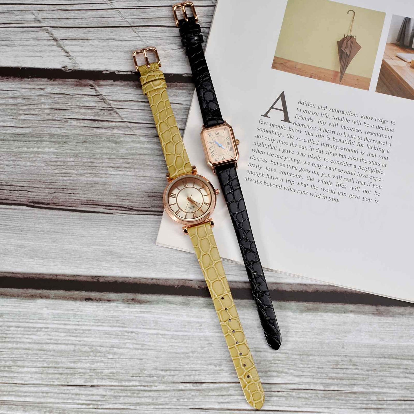 BISONSTRAP Watch Straps for Women, Crocodile Pattern Leather Thin Watch Replacement Bands,12mm, Black with Gold Buckle