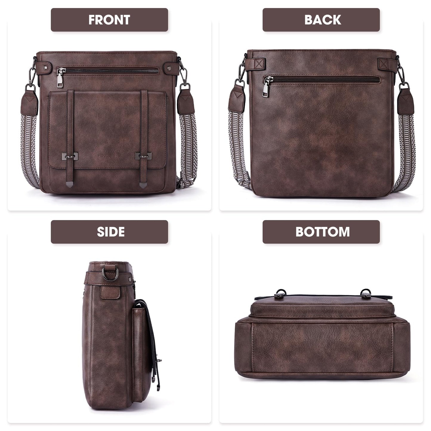 Roulens Crossbody Bags for Women,Multi Pocket Crossbody Purses Vegan Leather Shoulder Handbags Travel Purse Adjustable Strap