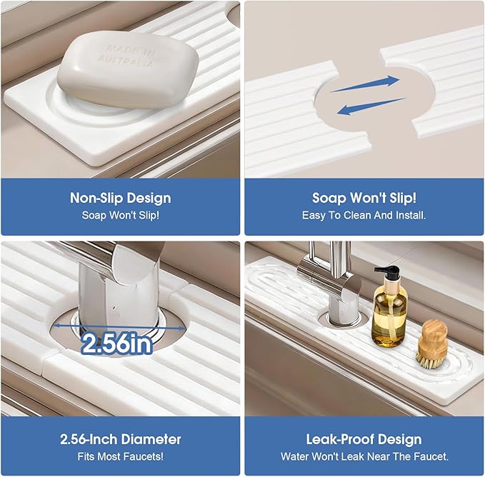 Stone Faucet Mat for Kitchen Sink, Silicone Faucet Handle Drip Catcher Tray Mat