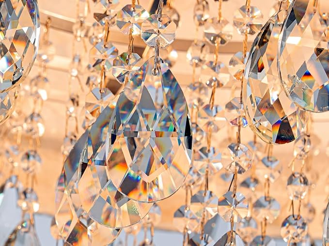4-Lights Drum Capiz Shell Crystal Chandeliers, Coastal Style Pendant Light Fixture for Dining Room, Living Room, D18 x 21~68"(Adjustable), Shell Lampshade & Chrome Finish